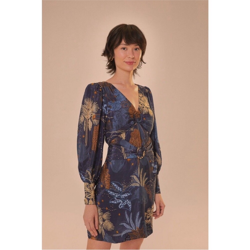 NWT FARM Rio Navy and Gold Botanical Dress sz XS